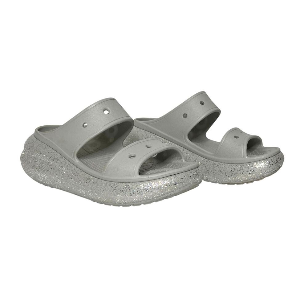 Crocs Classic Crush Glitter Platform Sandals Gray Women’s Size 9 Slip On Chunky